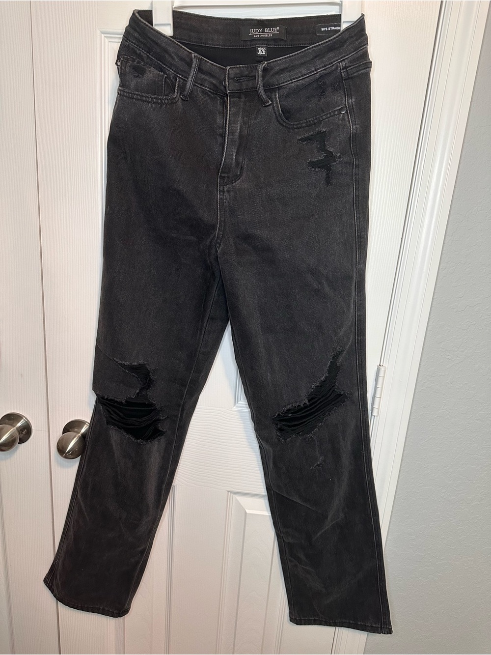 Judy Blue Washed Black Distressed Straight-Leg Jeans
